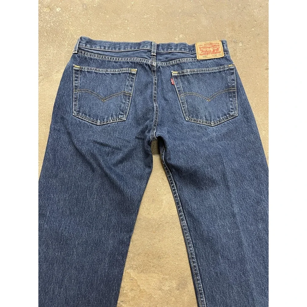 Levis 505 Jeans Mens 36x30 Dark Wash Blue Denim Regular Straight Leg‎ Zip Fly